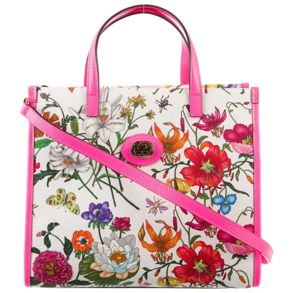 Gucci Floral Tote with Pink and White